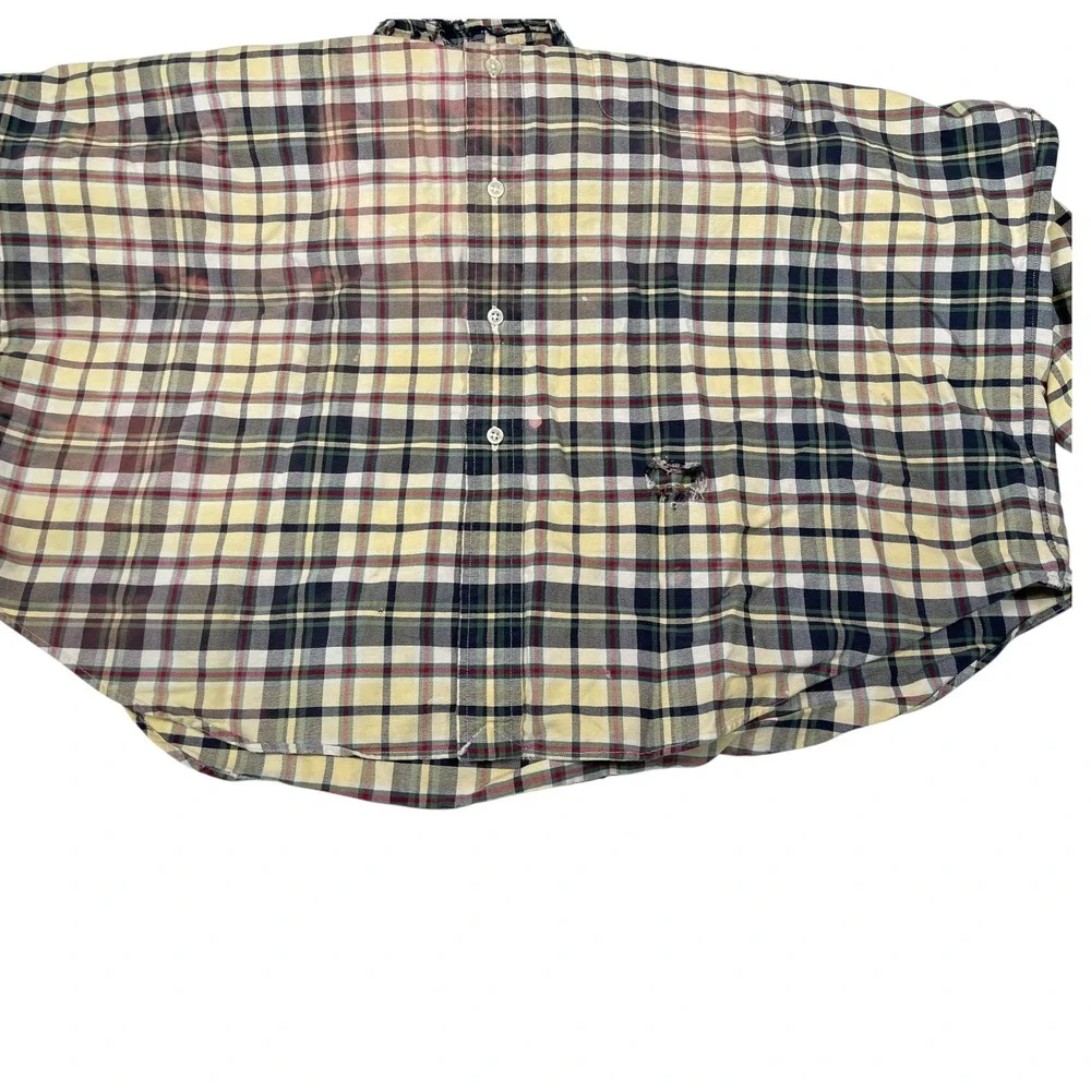 Vintage Polo Ralph Lauren XL Plaid‎ Button Down Big Shirt Distressed Thrashed